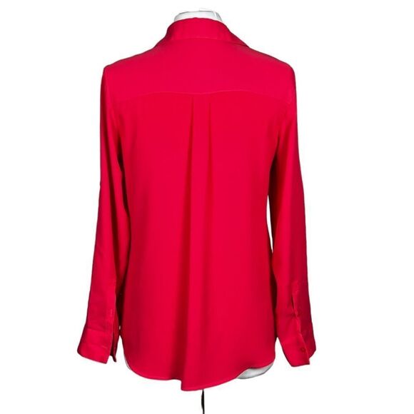 EXPRESS THE Portofino Shirt Poly Chiffon Roll Tab Sleeve Button Front Blouse - Picture 4 of 6